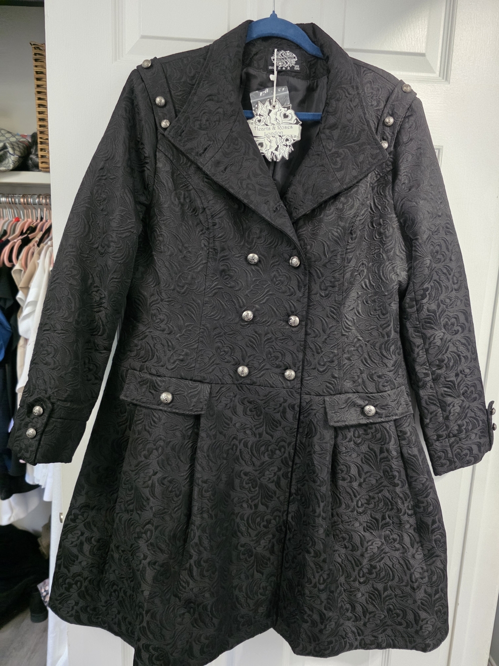 Black Textured Double-Breasted Women's Coat